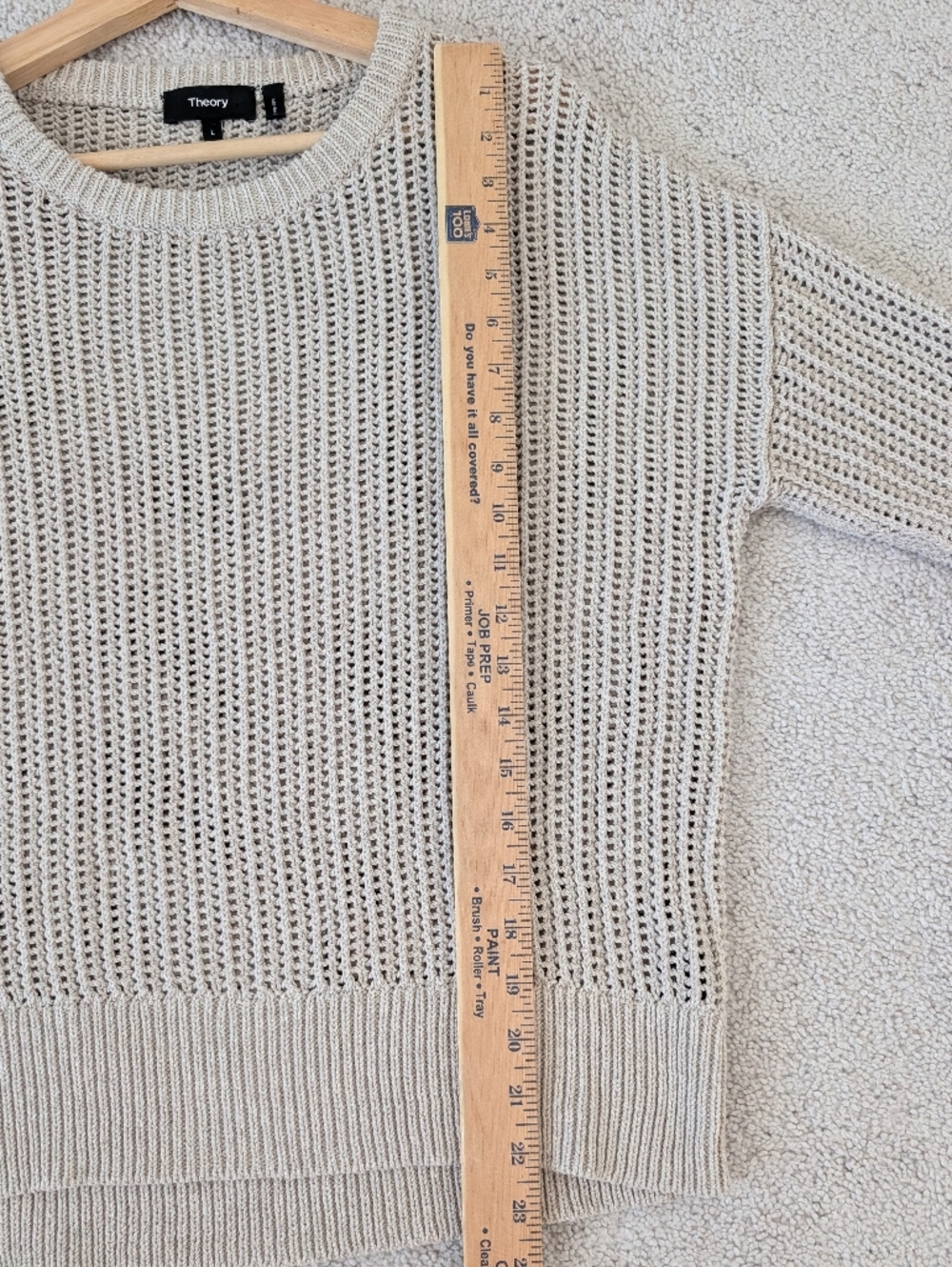 Theory Arshan Open Knit Pullover Women's Sweater in Oatmeal Size Large - Picture 9 of 10